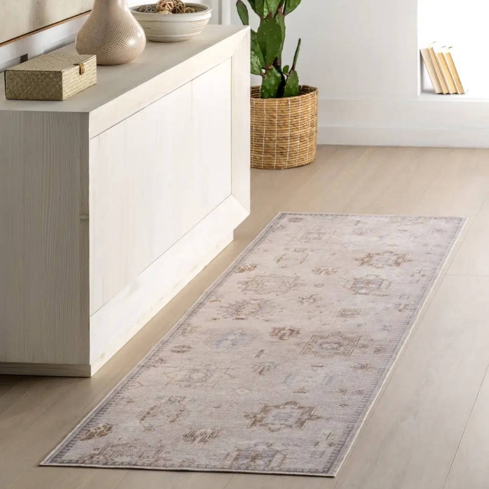 Hazy Heraldry Runner Rug in Soft Beige and Taupe - 2' 6" x 12'